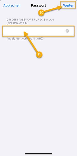 Screenshot - WLAN Konfiguration Apple iOS, Schritt 9 und 10