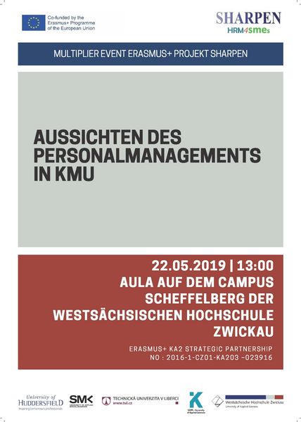 Foto: Einladung. Plakat zum Konferenzprogramm. Thema: Aussichten des Personalmanagements in KMU.
