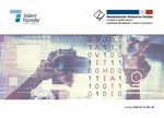 PDF: Flyerbild Talent Transfer. Ein Mann hält sich eine Videobrille vor die Augen. Zahlenreihen mit 0 und 1 sowie Buchstabenreihe mit "Save the Date" auf dem Bild.