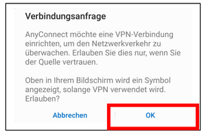 Screenshot: AnyConnect Verbindungsanfrage