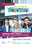 Plakat: 4 Jungs lachen in die Kamera. Im Bild ist geschrieben "Mitmachen beim Jungen-Zukunftstag Boys´day". 28.03.2019. Entdecke deine Talente in Gesundheit-Pflege-Soziales-Erziehung-Bildung-Dienstleistung.