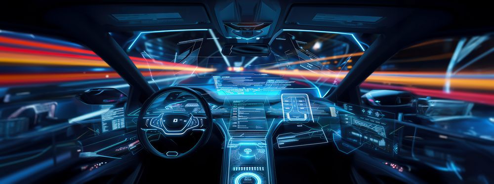 Bild: Autonomes futuristisches Auto-Armaturenbrett-Konzept mit HUD- und Hologramm-Bildschirmen und Infotainmentsystem Quelle Adobestock/thejokercze