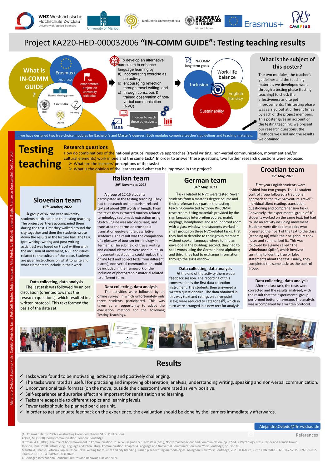 Abbildung: Poster Projekt "IN-COMM Guide": Testing teaching results