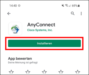 Screenshot: AnyConnect im Play Store