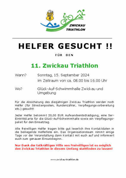 Aufruf zum Helfen für Zwickauer Triathlon 2024