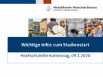 PDF: Präsentation. Wichtige Infos zum Studienstart. Hochschulinformationstag am 09.01.2020.