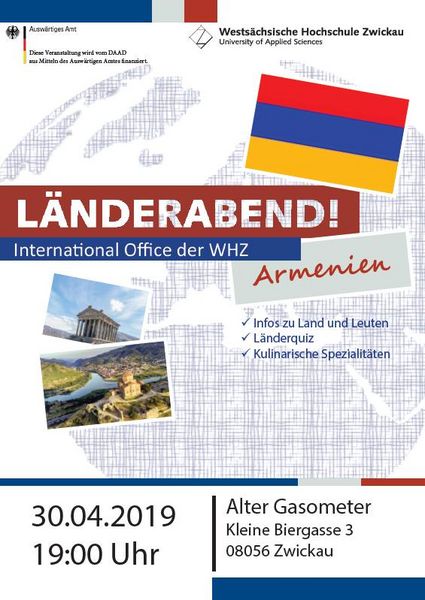 Bild: Flyer. Einladung zum Länderabend. Thema: Armenien.