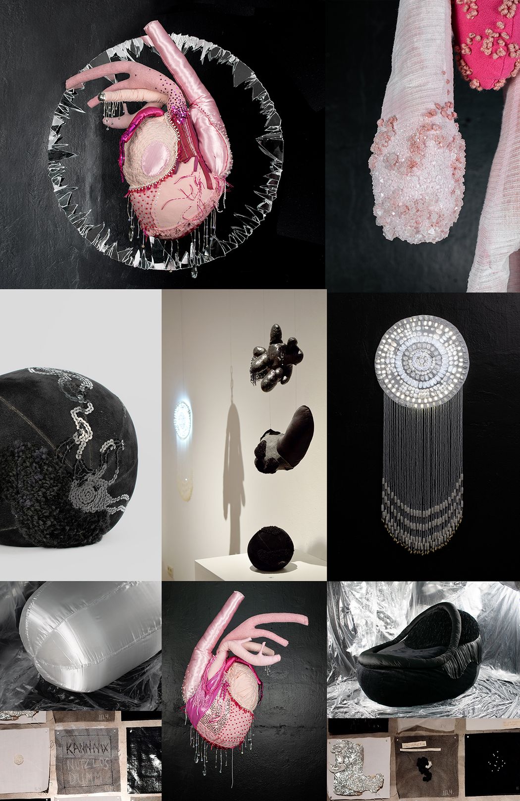 Foto: Master-Abschlussarbeit "Emotional instabil" von Vanessa Kessel, Fachrichtung Textilkunst/Textildesign, 2023, mehrere künstlerische Objekte