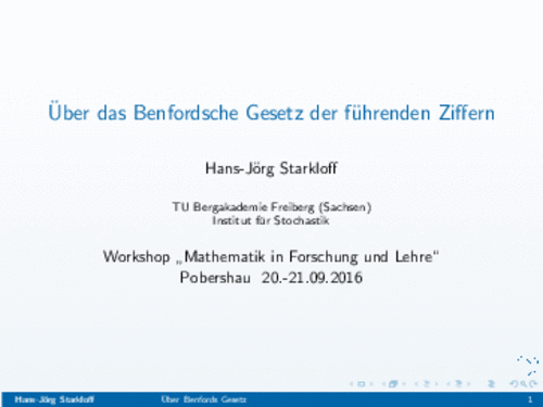 PDF: Vortrag. Titel: Über das Benfordsche Gesetz der führenden Ziffern.