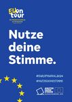 blaues Plakat auf dem für die Teilnahme zur Europawahl geworben wird