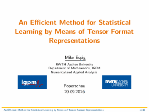 PDF: Vortrag. Titel: An Efficient Method for Statistical Learning by Means of Tensor Format Representations.