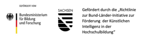 Logo: Bundesministerium für Bildung und Forschung, Freistaat Sachsen, Förderung durch Richtlinie zur Förderung von KI an Hochschulen 
