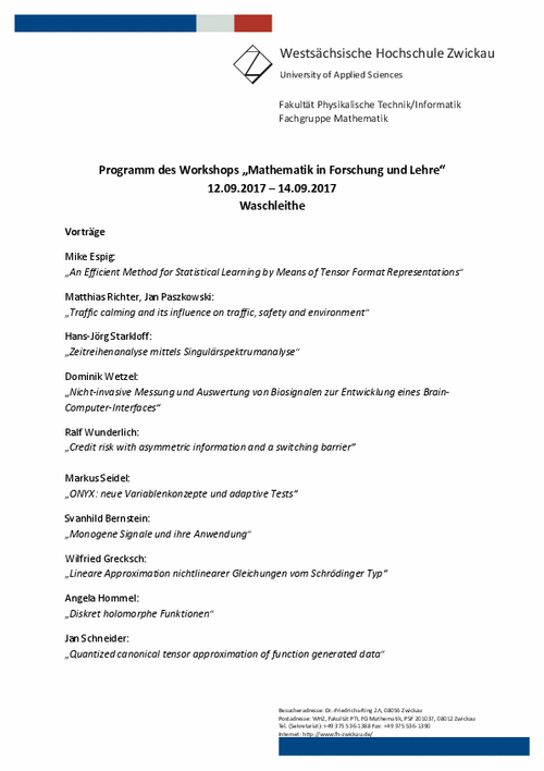 PDF: Programm des Workshops „Mathematik in Forschung und Lehre“ 2017.