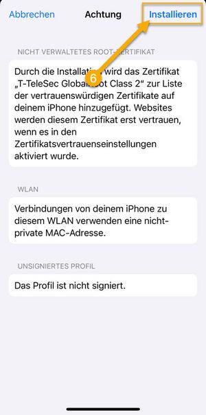 Screenshot - WLAN Konfiguration Apple iOS, Schritt 6