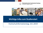 PDF: Wichtige Infos zum Studienstart. Hochschulinformationstag 10.01.2019.