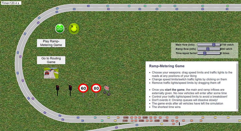 Computer-Screenshot einer grauen Straße mit PKW als Stausimulation