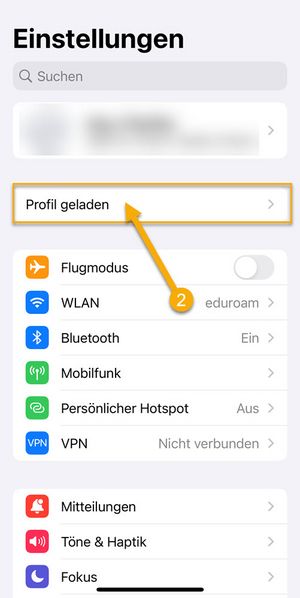 Screenshot - WLAN Konfiguration Apple iOS, Schritt 2