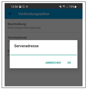 Screenshot. AnyConnect Eingabe der Serveradresse