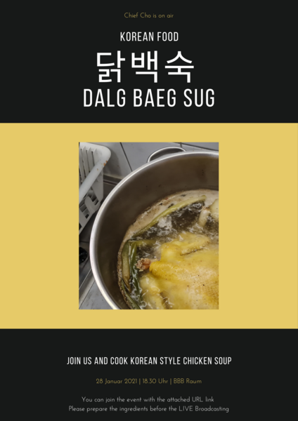 Bild: Flyer mit Einladung zum digitalen kennenlernen von koreanischen essen.