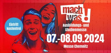Veranstaltungsdatum 07. bis 08. September 2024 in Chemnitz, kostenloser Eintritt, 2 junge fröhliche Menschen im Hintergrund abgebildet