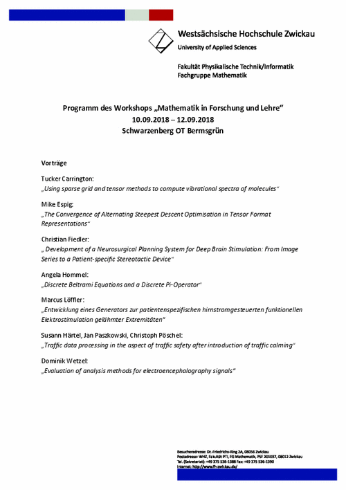 PDF: Programm des Workshops „Mathematik in Forschung und Lehre“ 2018.