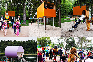 Fotocollage: Neuer Spielplatz am Strandbad Filzteich in Schneeberg eröffnet