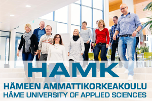 Werbefoto: Studierende in einer Gruppe. HAMK. Hämeen Ammattikorkeakoulu. Häme University of Apllied Sciences.