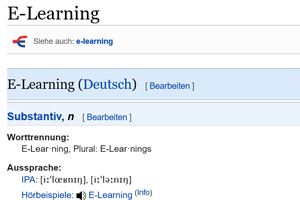 Bildschirmausschnitt: Erklärung des Begriffes. E-Learning.