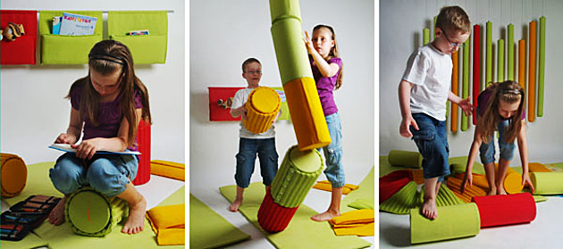 Fotoreihe: Kinder spielen mit gewebten Raumtextilien. Daniela Richter Gewebte Raumtextilien – Ein Gestaltungskonzept für schulisches Lernen