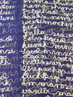 Foto 2: Auszug textile Oberfläche mit gestickter Schrift. Anne-Katrin Prill - Gestickte Seiten – eine textile Gestaltung für eine Präsentation