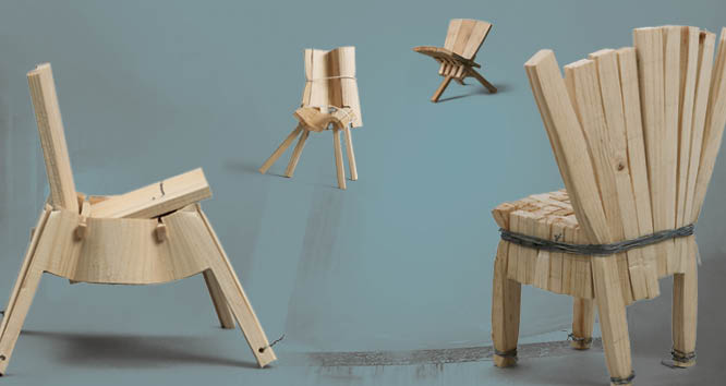 Foto: Master Abschlussarbeit "Softboiled" von Markus Weber, Fachrichtung Holzgestaltung, 2017, hölzerne kunstvolle Stühle