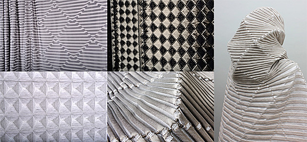 Fotocollage mit dem Thema: von Andrea Böttcher - Gewebte Stoffe mit dreidimensionaler Wirkung. Verschiedene Muster.