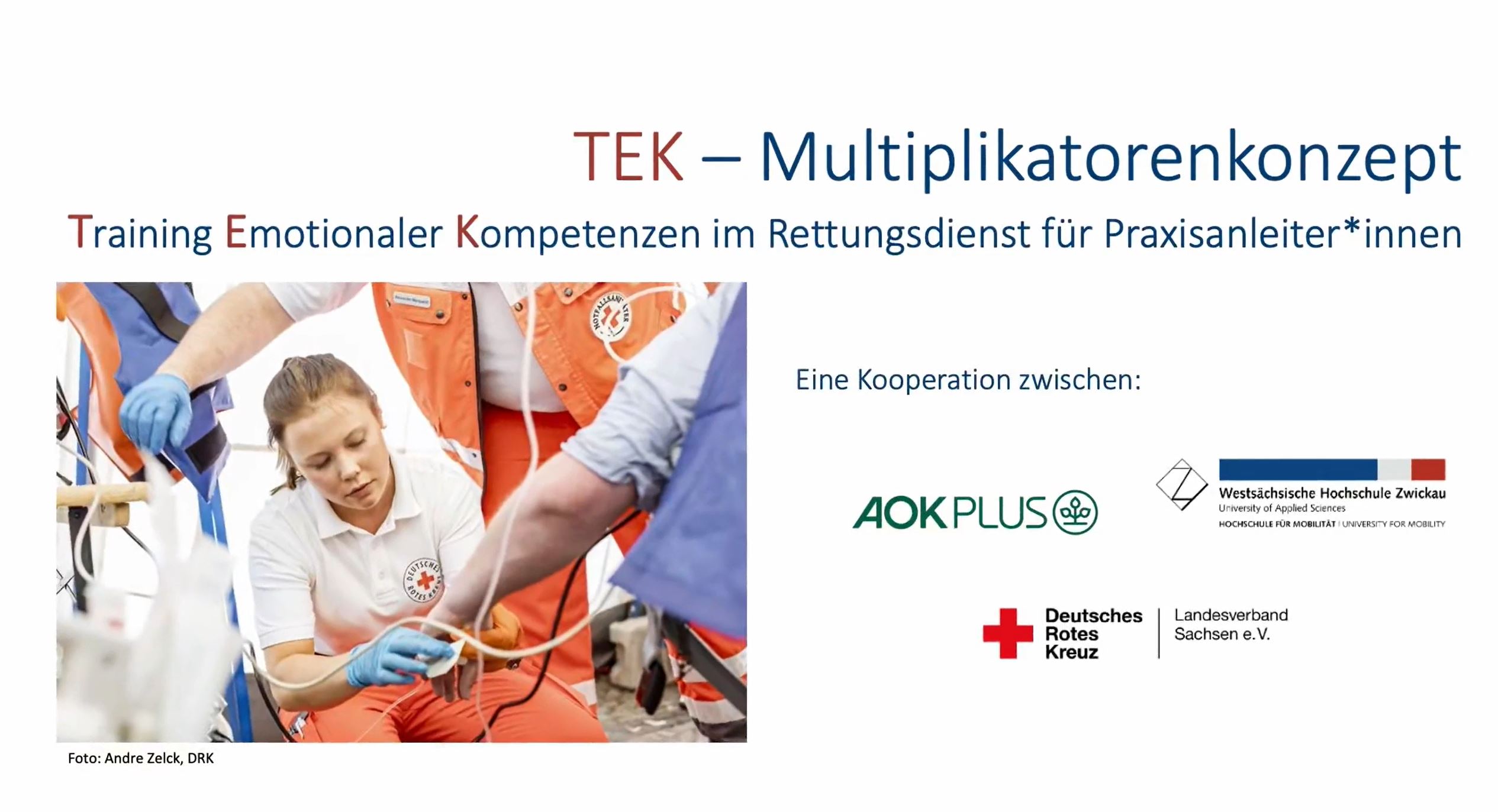Abbildung: Forschungsprojekt "TEK - Multiplikatorenkonzept", Training Emotionaler Kompetenzen im Rettungsdienst für Praxisleiter*innen