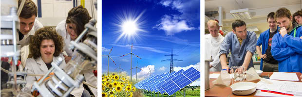 Bannerfoto: Fotoreihe mit drei Bildern. Impressionen zur Umwelttechnik und Regenerativen Energien (Bachelor)