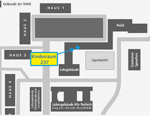 Lageplan: Spiel- und Lernraum am Campus Scheffelstraße.