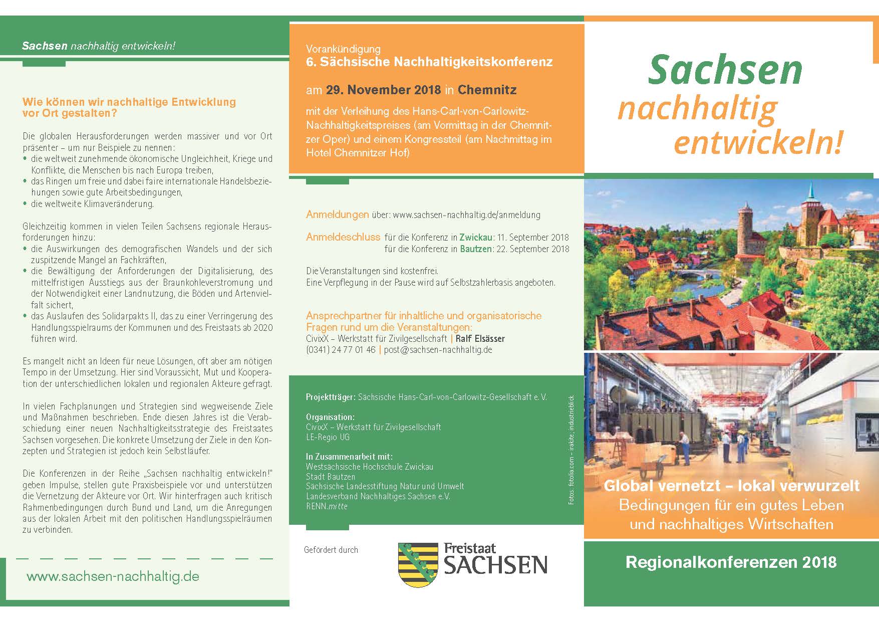 Flyer: Einladung zur 6. Sächsischen Nachhaltigkeitskonferenz 2018.