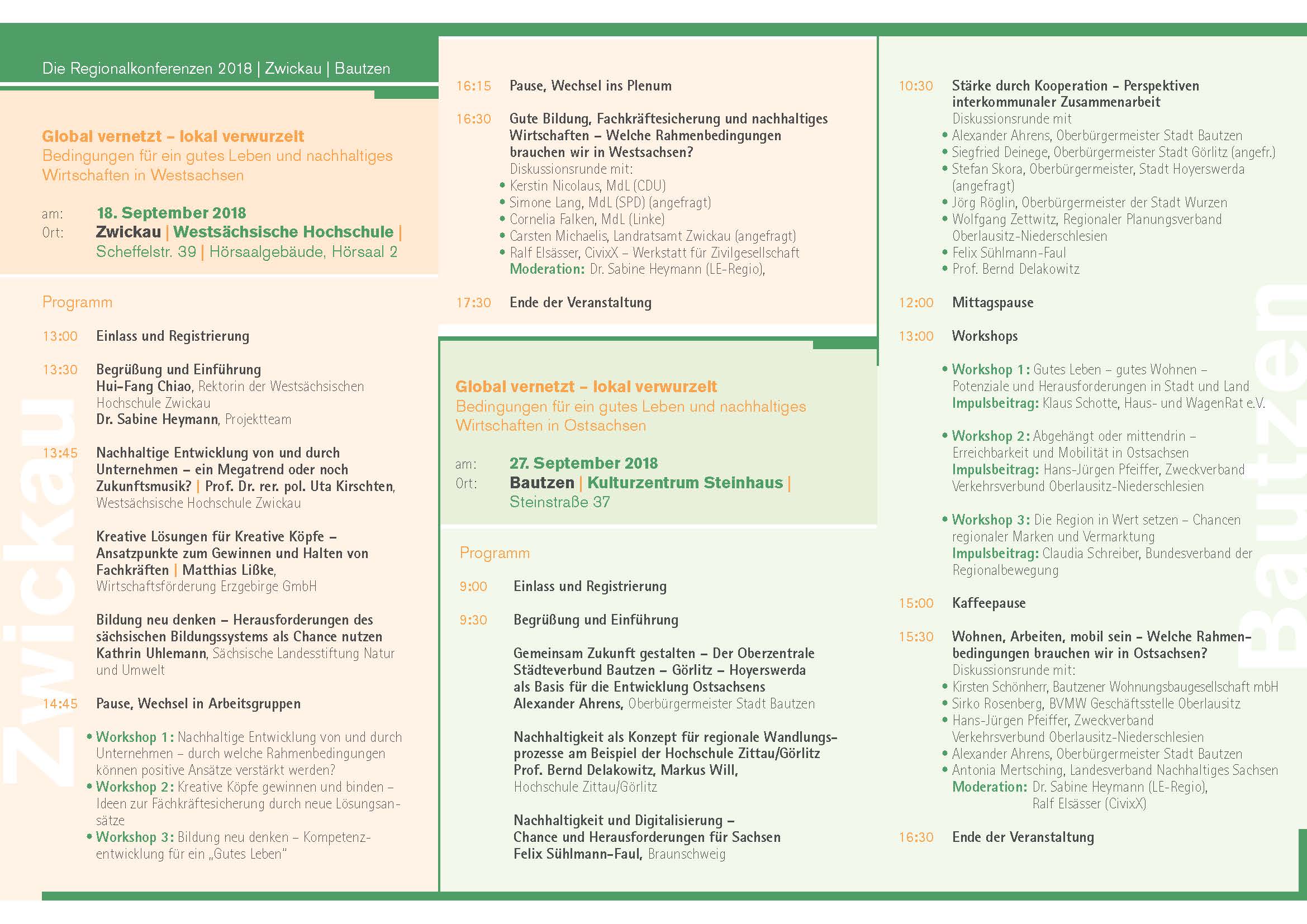 Flyer: Einladung mit Programmablauf zu Regionalkonferenz in Zwickau 2018. Them: Global vernetzt - lokal verwurzelt.