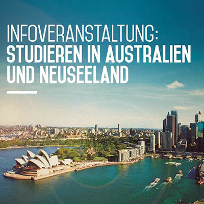 Bild: Poster. Infoveranstaltung: Studieren in Australien und Neuseeland.