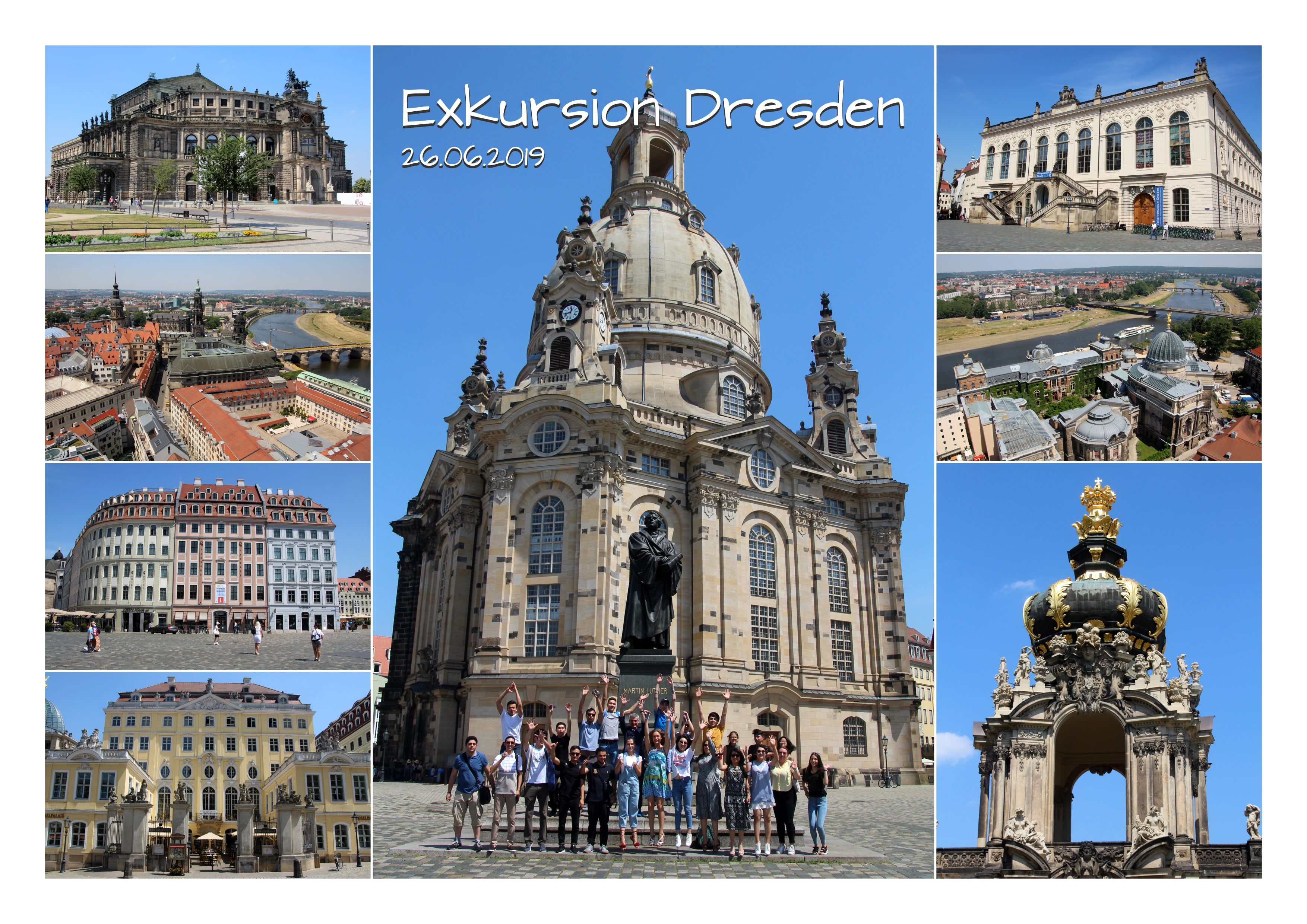 Foto: Bildercollage mit Impressionen von Dresden nach einem Besuch der Sommerschulteilnehmer 2019..