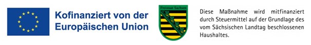 EU-Logo und Logo Freistaat Sachsen mit Förderhinweisen